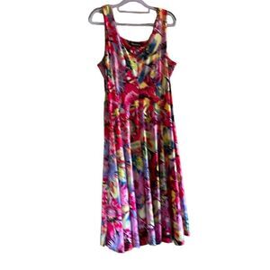 FREE SHIPPING Stretchy Knit Tropical Floral Summer Tank Dress Colorful Size XL